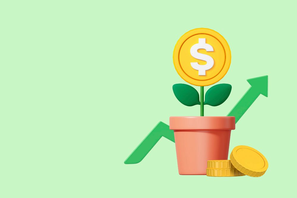 Growing money plant background, 3D editable illustration