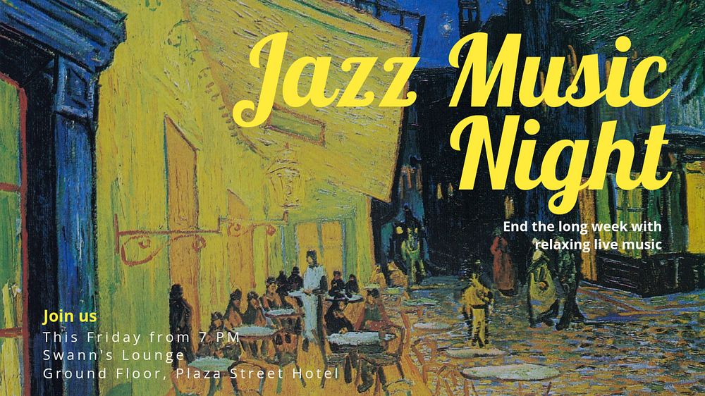 Jazz music night blog banner template, editable text