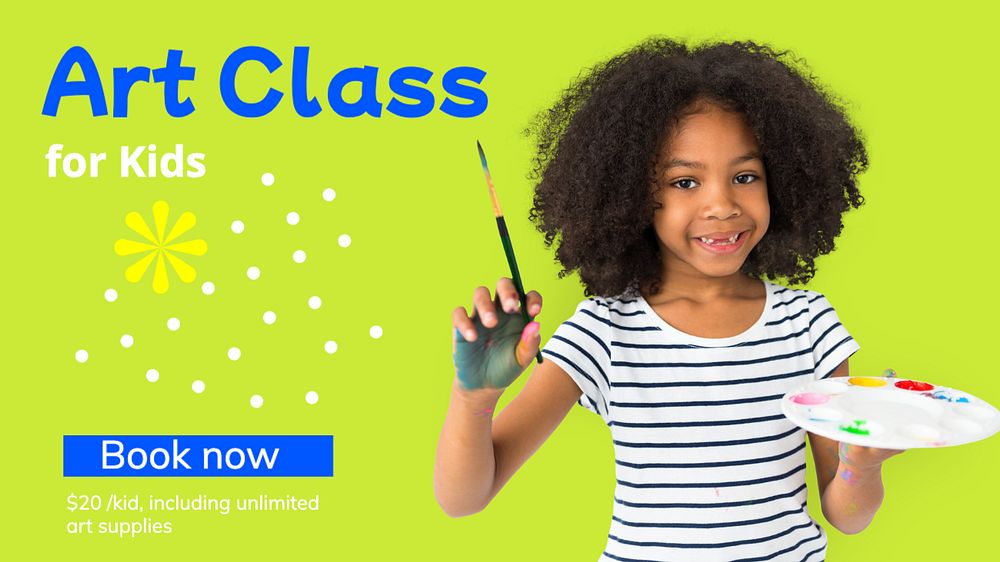 Kid's art class  blog banner template, editable text