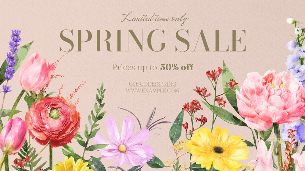 Spring sale blog banner template, editable text