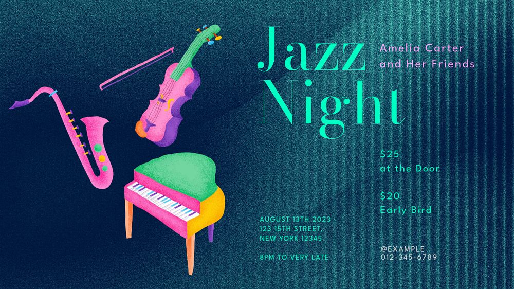 Jazz night blog banner template, editable text