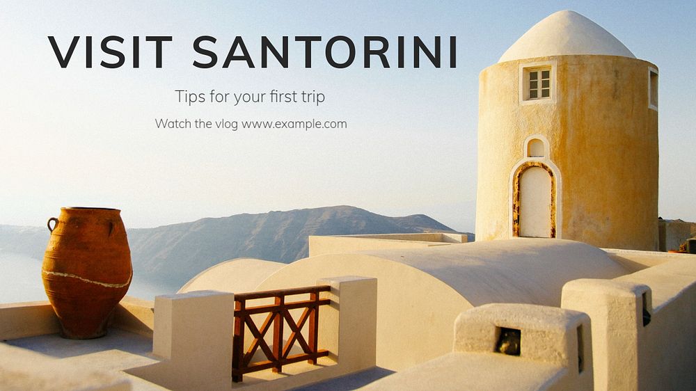 Visit Santorini blog banner template, editable text