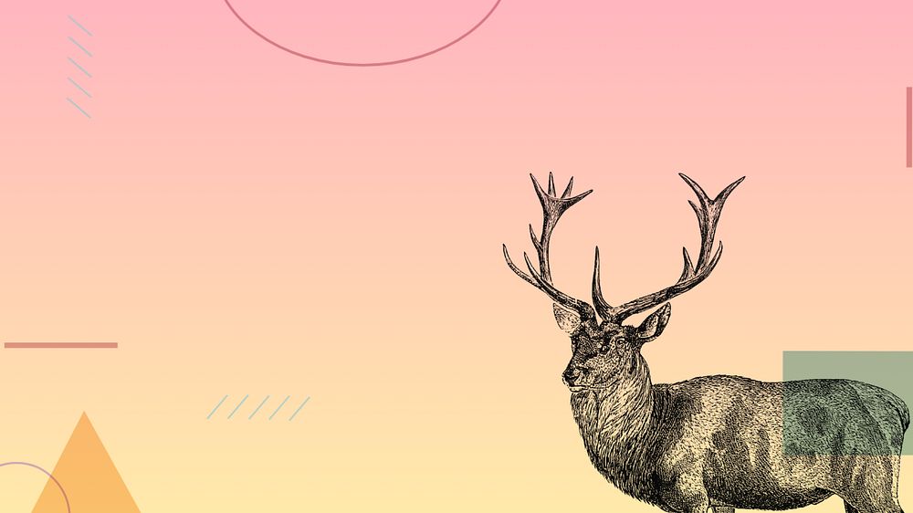 Pink gradient geometric HD wallpaper, editable  stag deer illustration