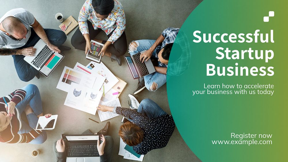 Successful startup business blog banner template, editable text