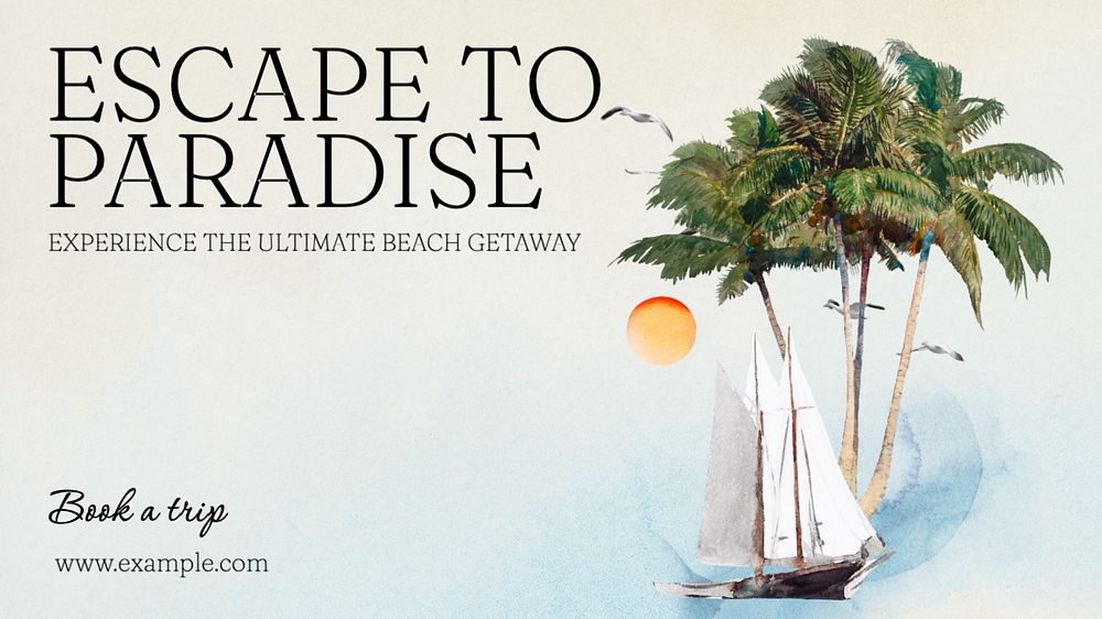 Beach getaway blog banner template, editable text