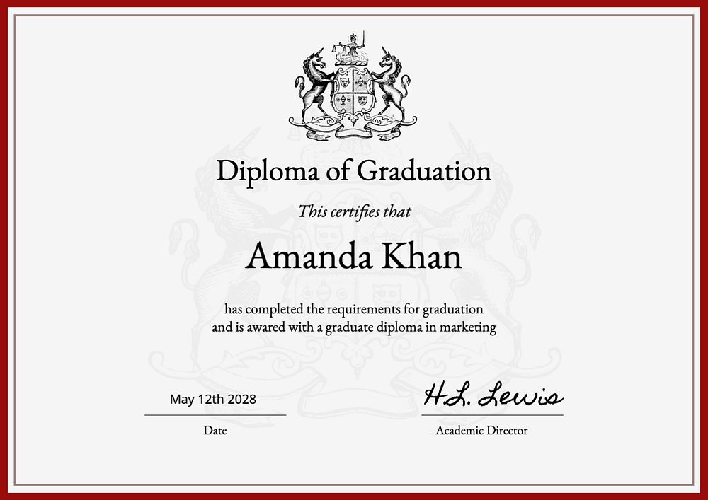 Diploma of graduation certificate template, editable design