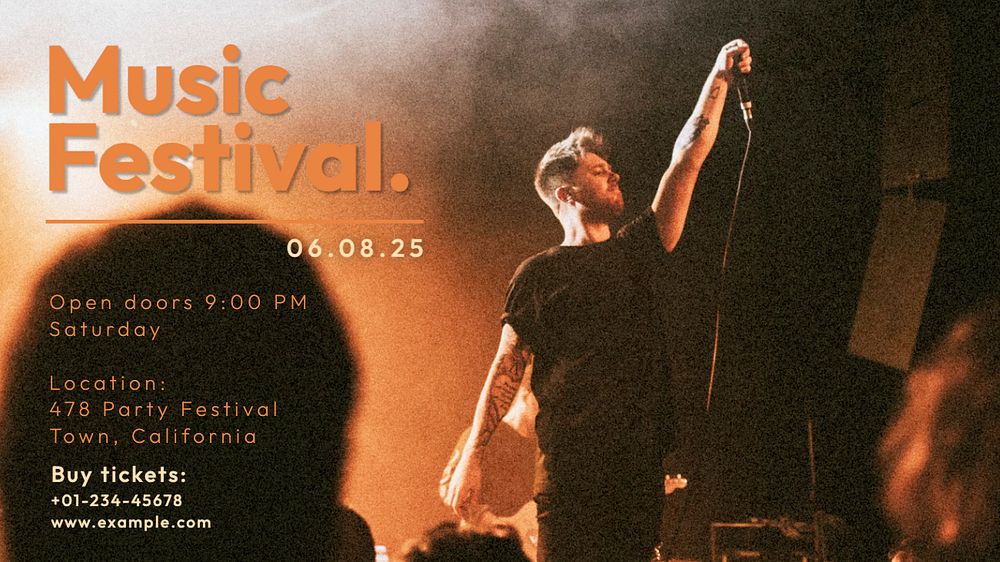 Music festival  blog banner template, editable text