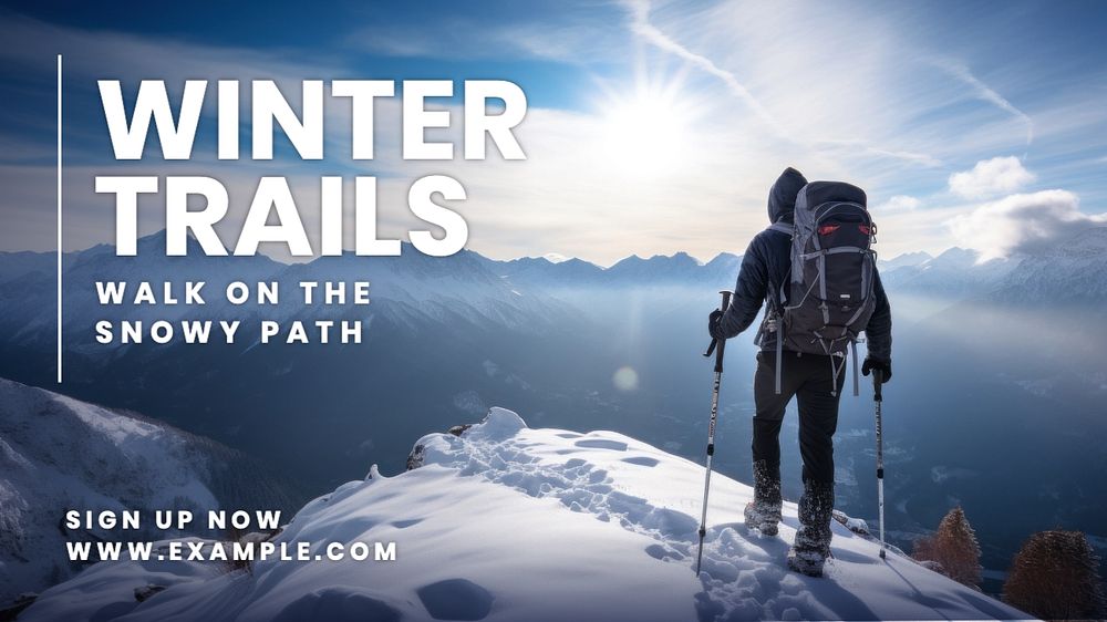 Winter trails blog banner template, editable text