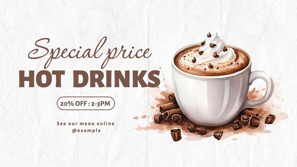 Hot drinks sale blog banner template, editable text