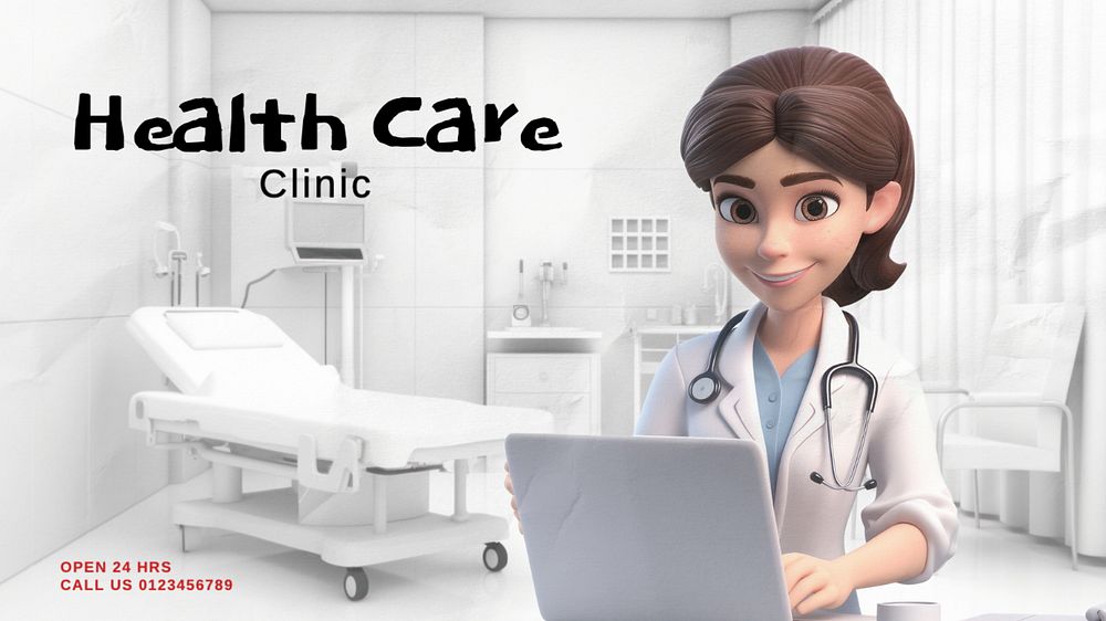 Health care clinic blog banner template, editable text