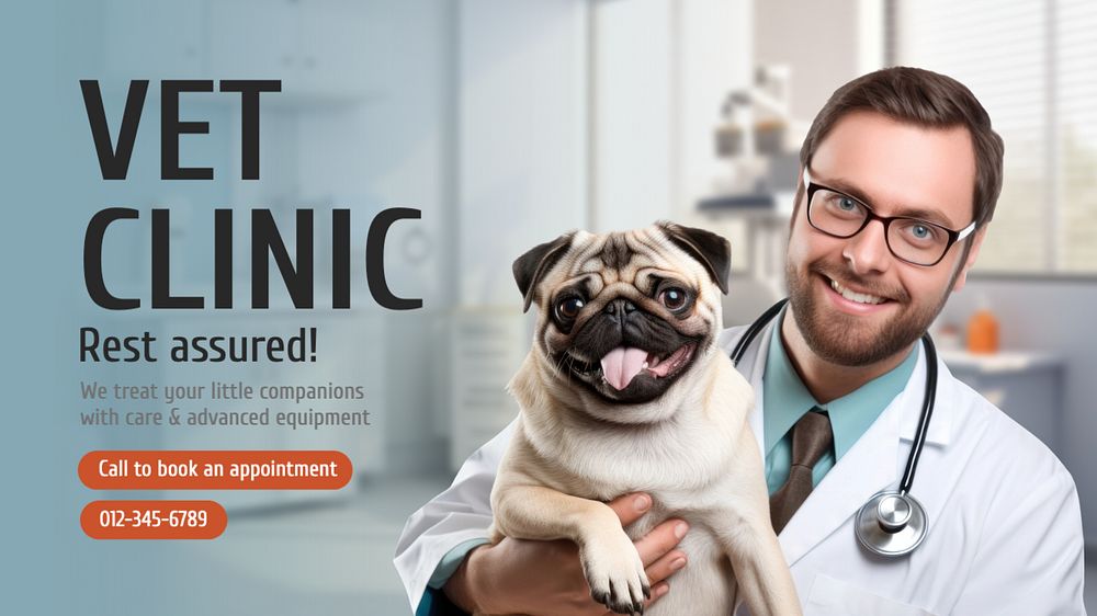 Vet clinic blog banner template, editable text