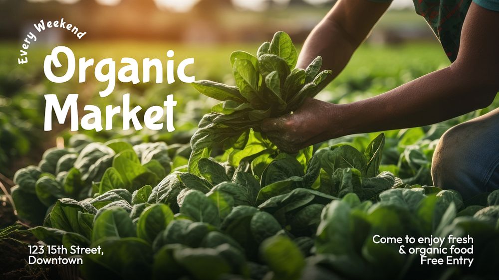 Organic food market blog banner template, editable text