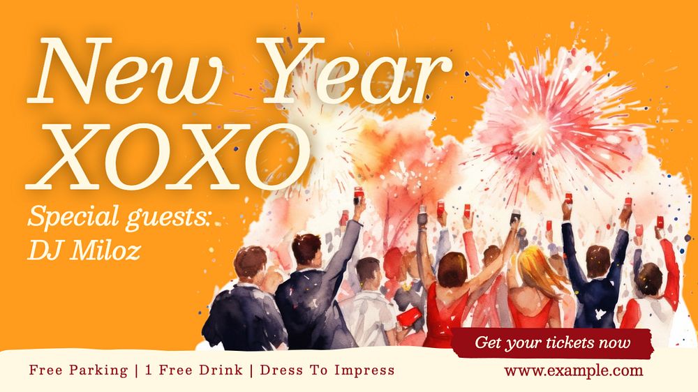 New year party blog banner template, editable text