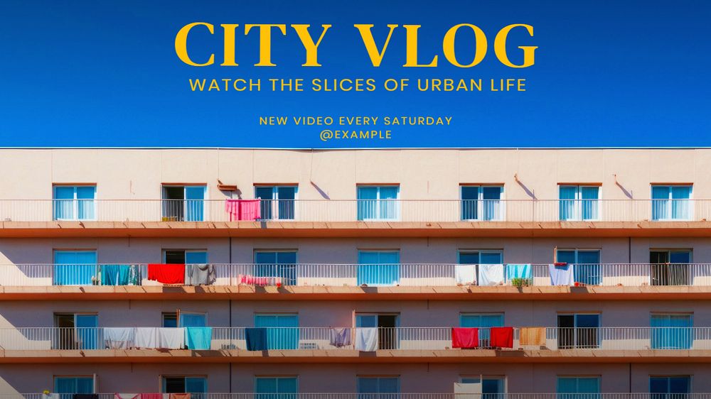 City vlog blog banner template, editable text