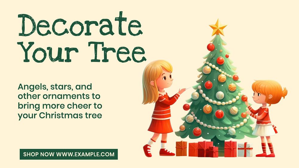 Christmas tree decoration blog banner template, editable text