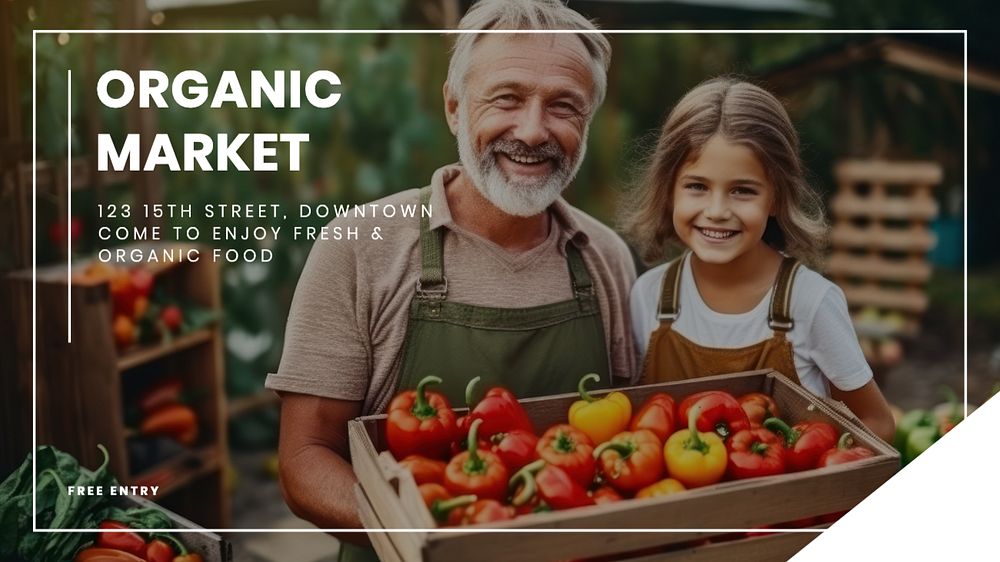 Organic food market blog banner template, editable text