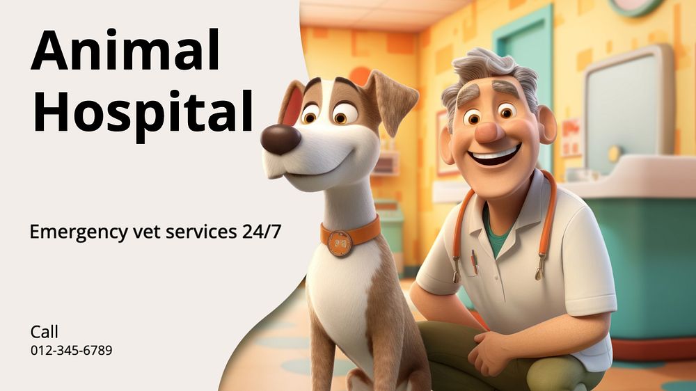 Animal hospital blog banner template, editable text