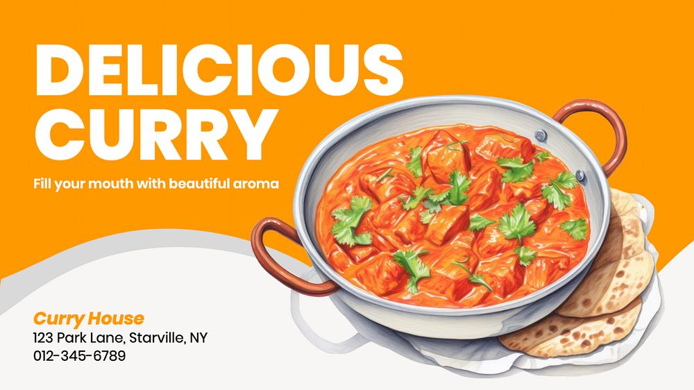 Curry restaurant blog banner template, editable text