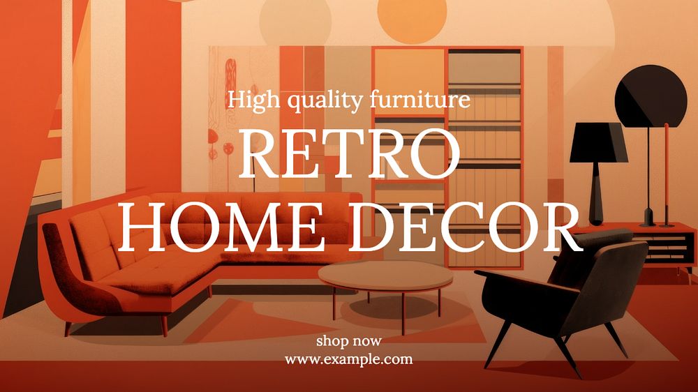 Retro home decor blog banner template, editable text