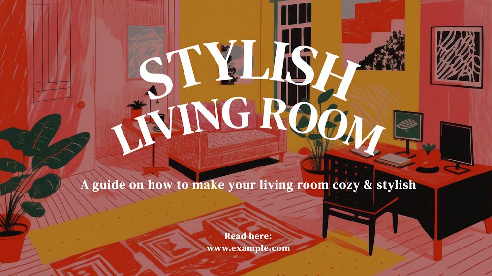 Stylish living room blog banner template, editable text