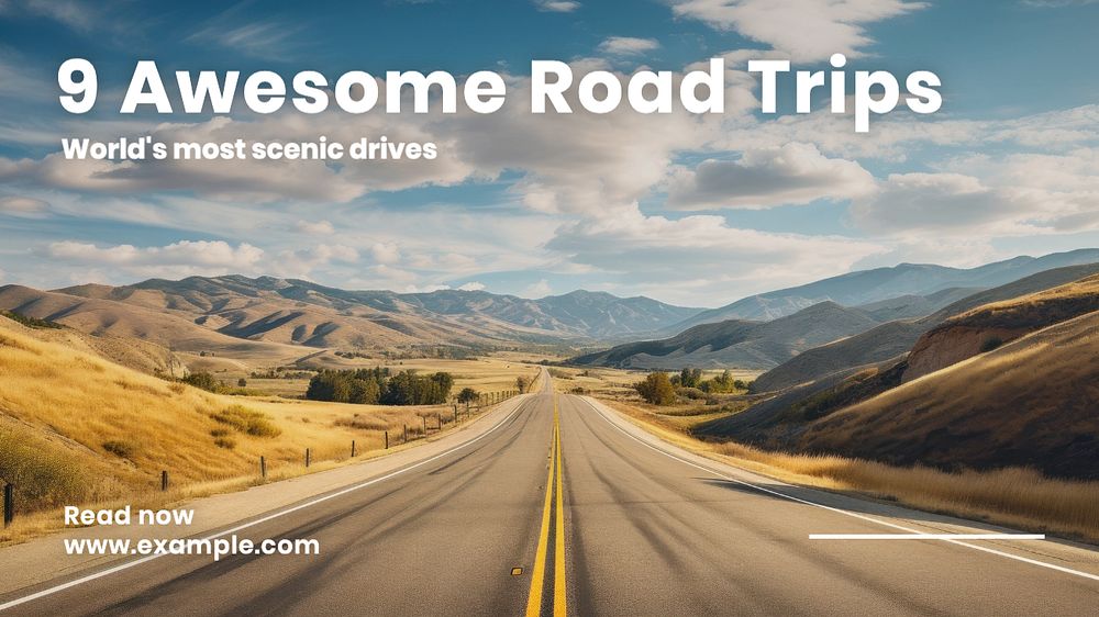 Awesome road trip blog banner template, editable text