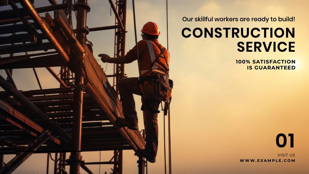 Construction service blog banner template, editable text