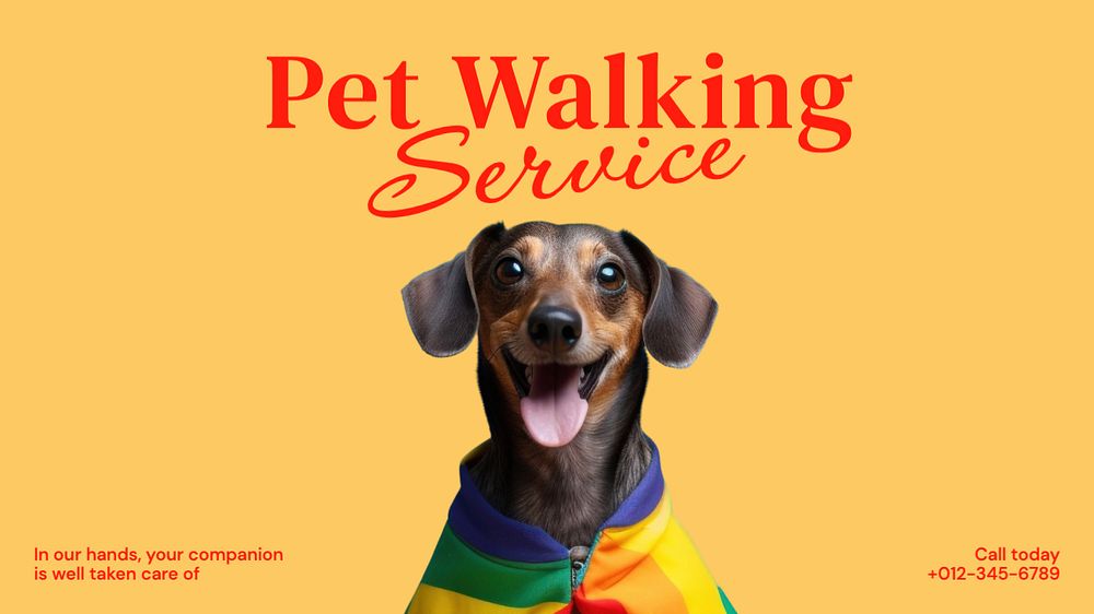 Pet walking service blog banner template, editable text