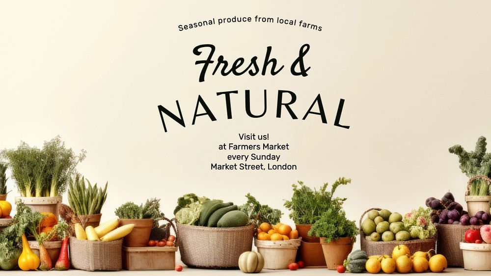 Fresh & natural food blog banner template, editable text