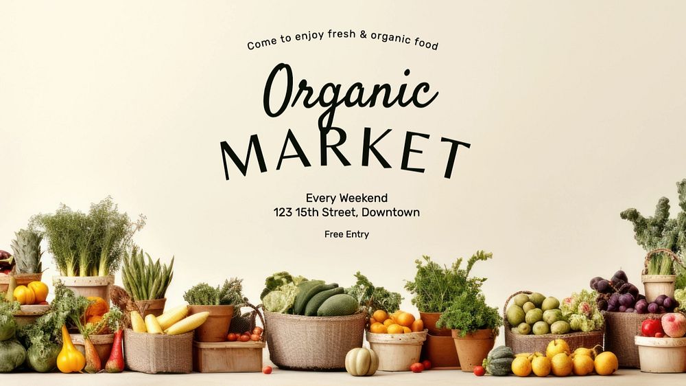 Organic food market blog banner template, editable text