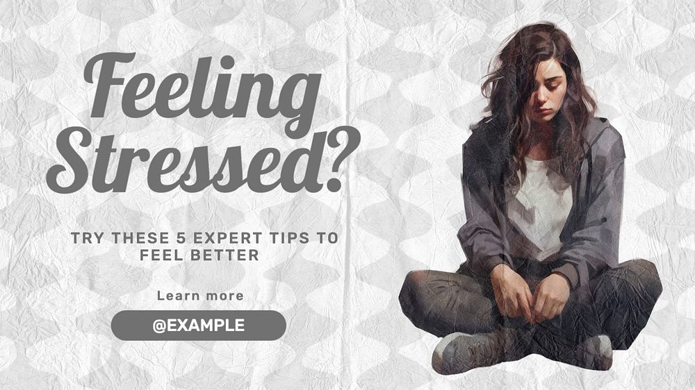 Stress tips blog banner template, editable text