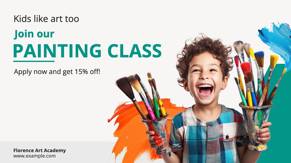 Painting class blog banner template, editable text