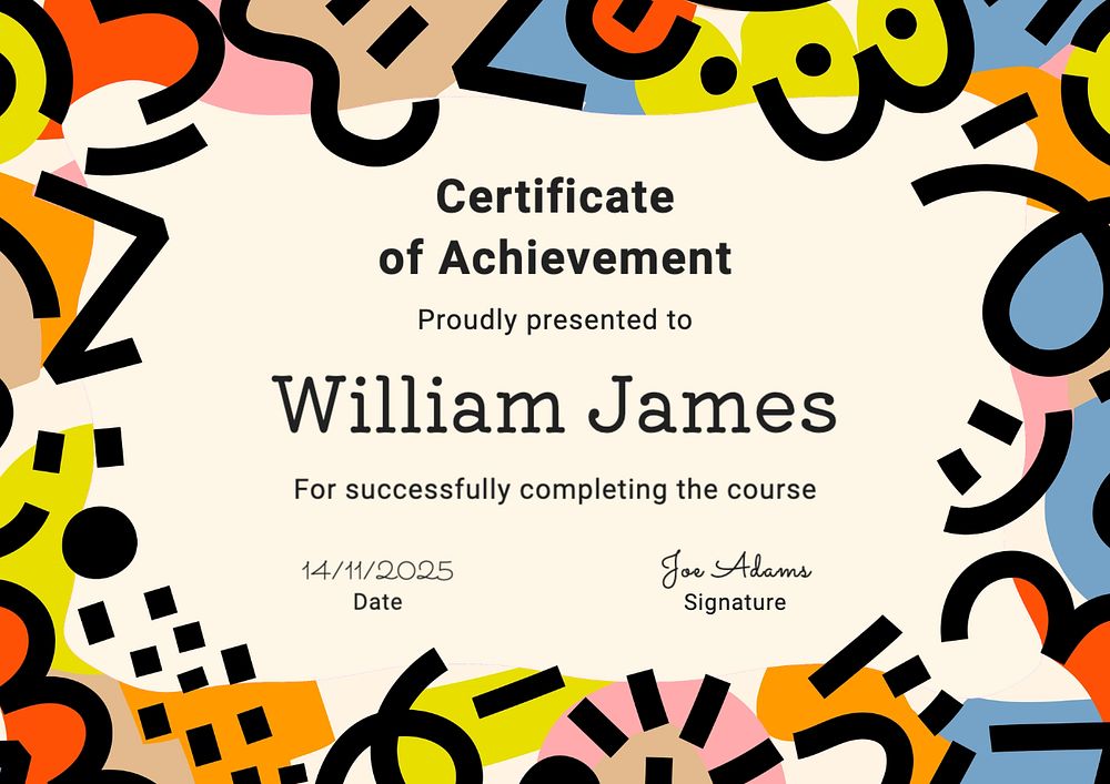 Certificate of achievement template, editable design