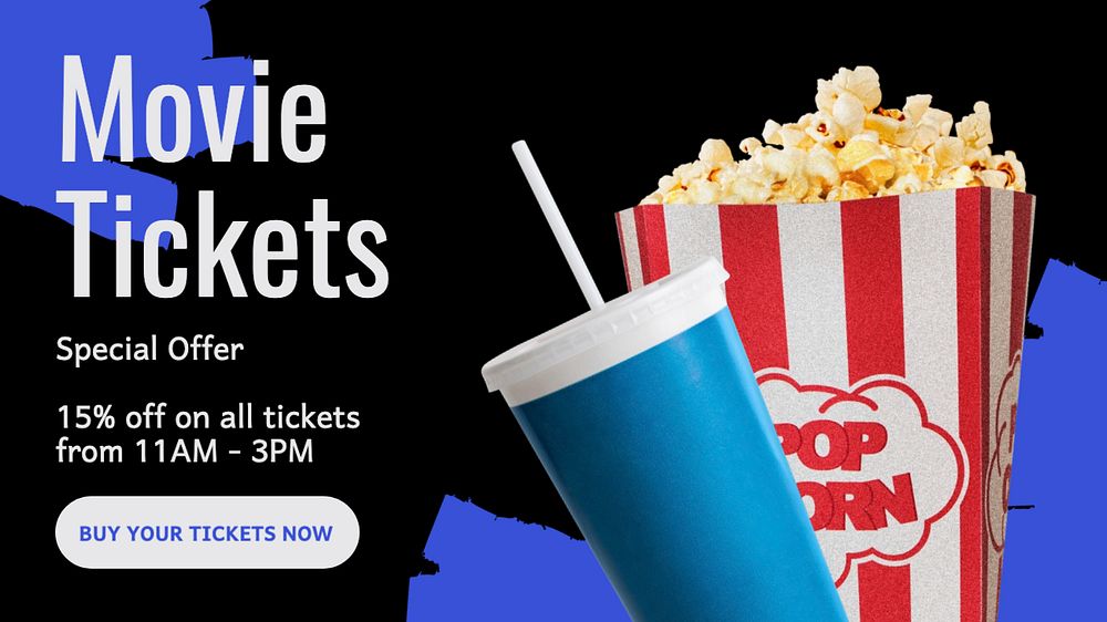 Movie tickets Facebook cover template, editable design