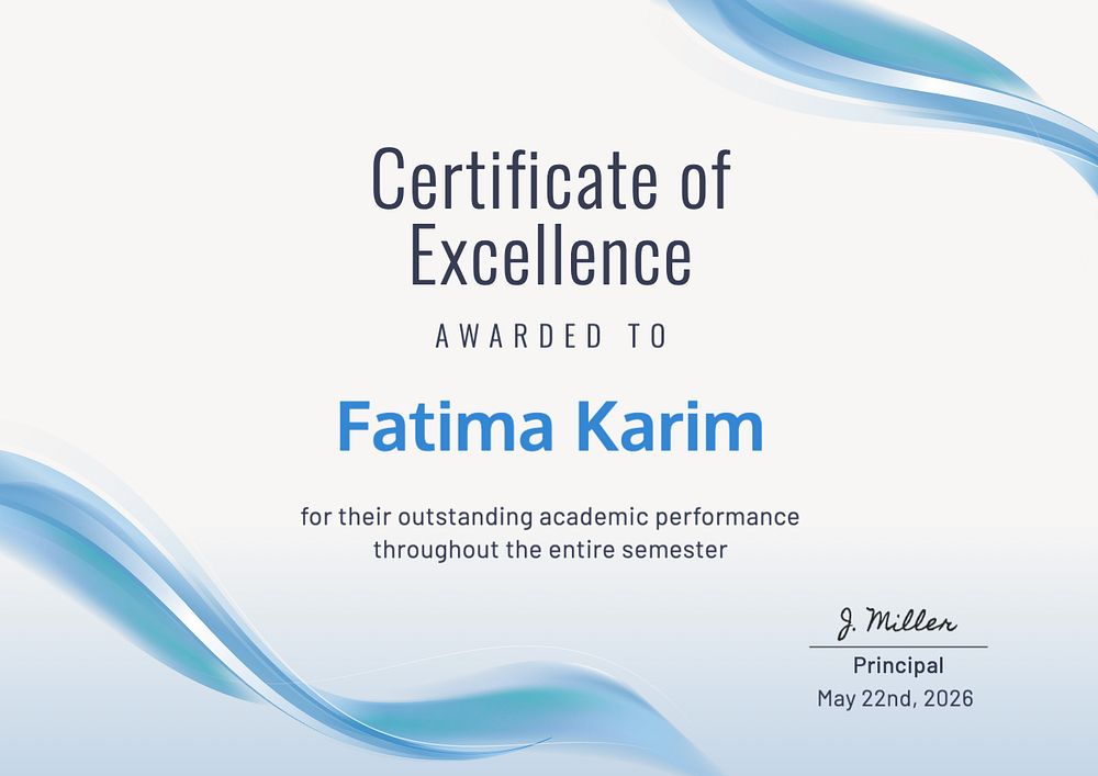 Certificate of excellence template, editable design