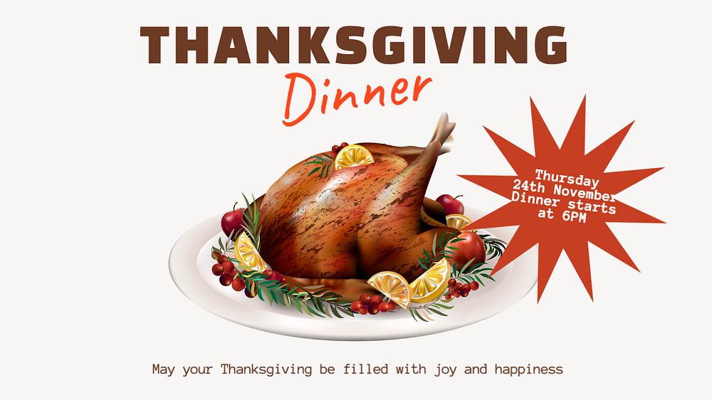 Thanksgiving dinner party Facebook cover template, editable design