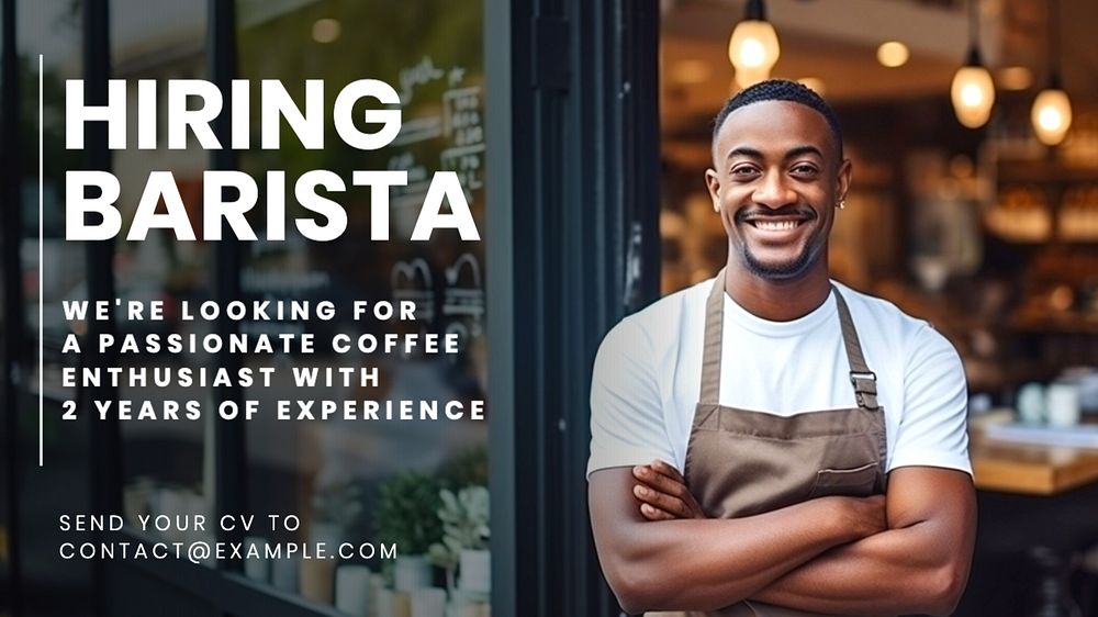 Hiring barista blog banner template, editable text