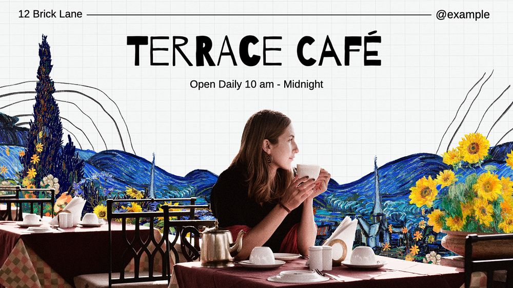 Terrace cafe Facebook cover template, editable design