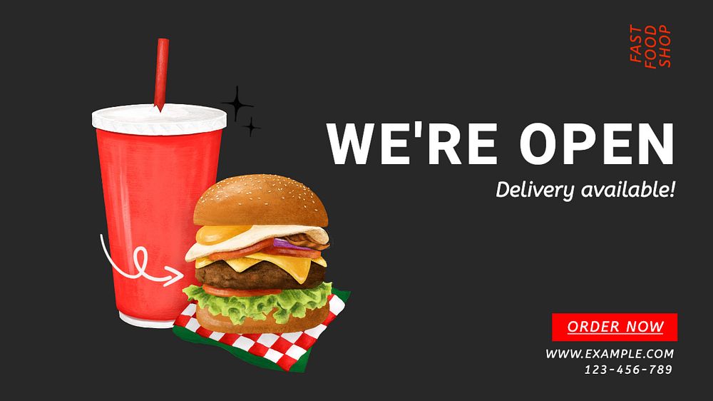 Fast food restaurant Facebook cover template, editable design