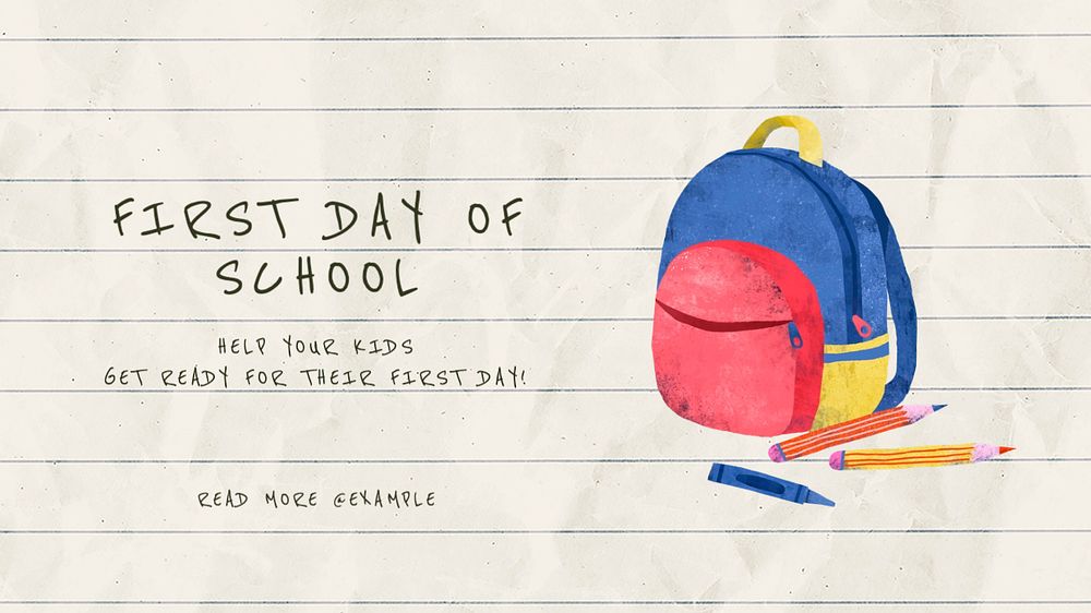 First school day Facebook cover template, editable design