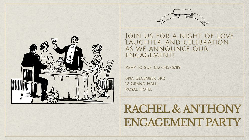 Engagement party Facebook cover template, editable design