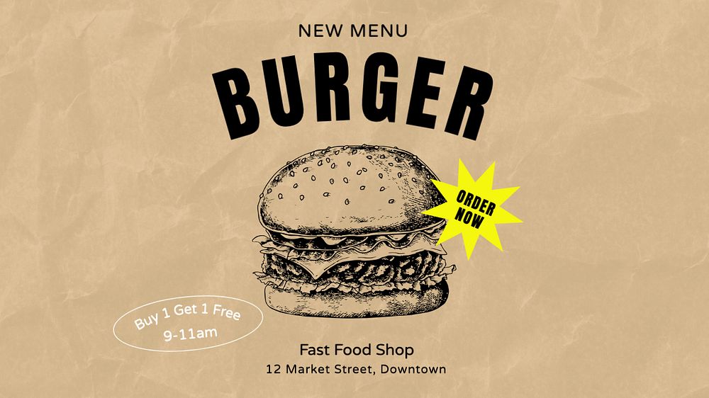 New menu, burger Facebook cover template, editable design