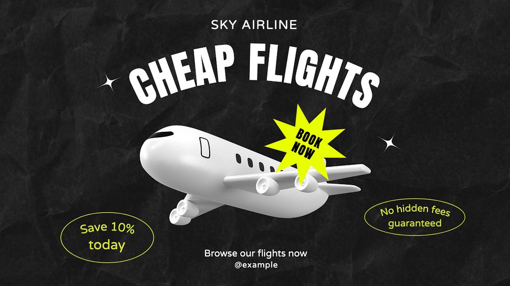 Cheap flights Facebook cover template, editable design