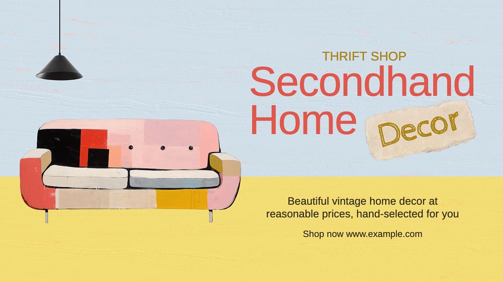 Secondhand decor shop Facebook cover template, editable design