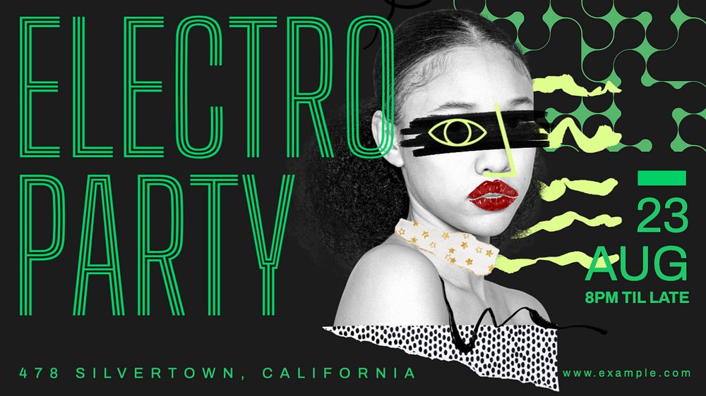 Electro party Facebook cover template, editable design