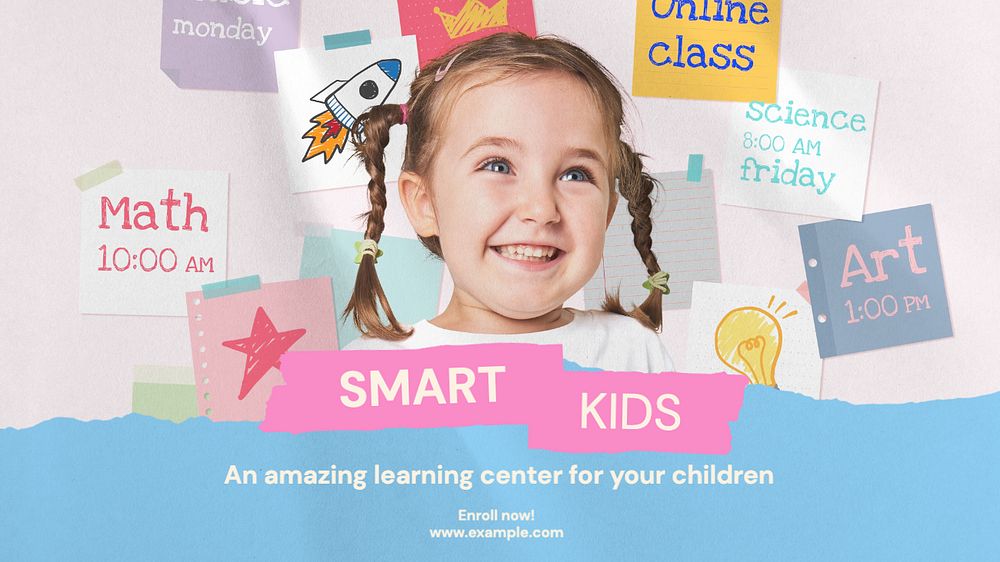 Learning center  blog banner template, editable text