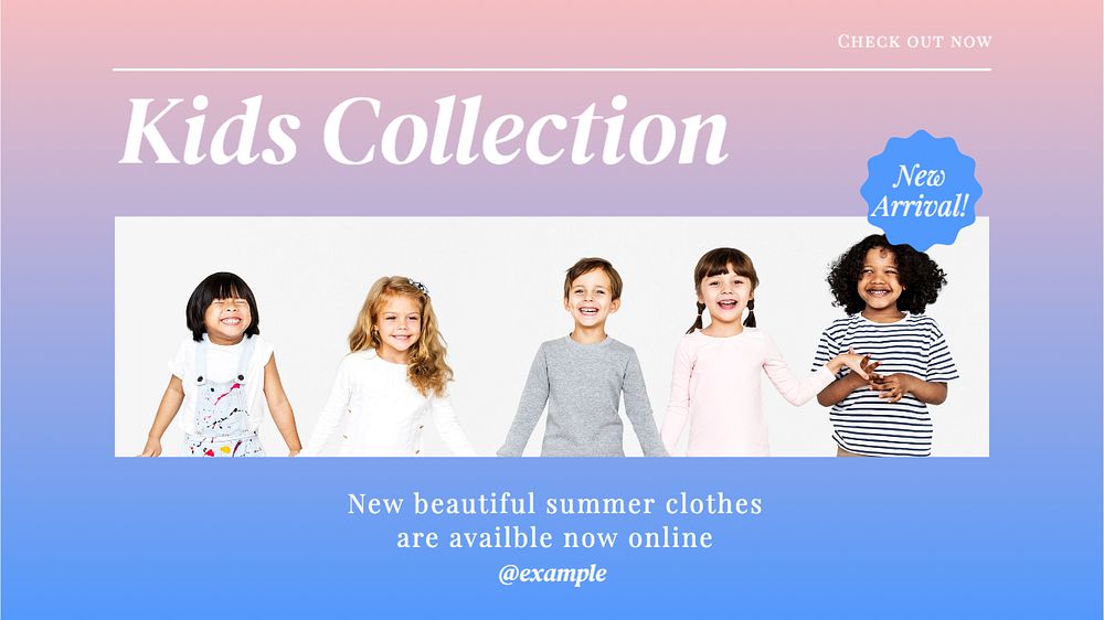 Kids collection  blog banner template, editable text