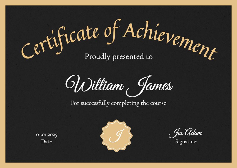 Certificate of achievement template, editable design