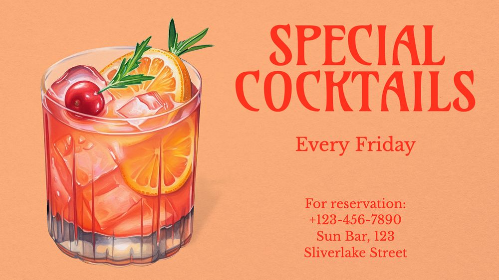 Special cocktails Facebook cover template, editable design