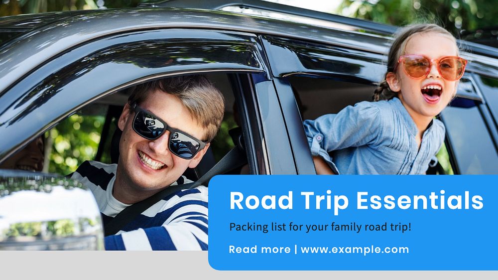 Road trip essentials  blog banner template, editable text