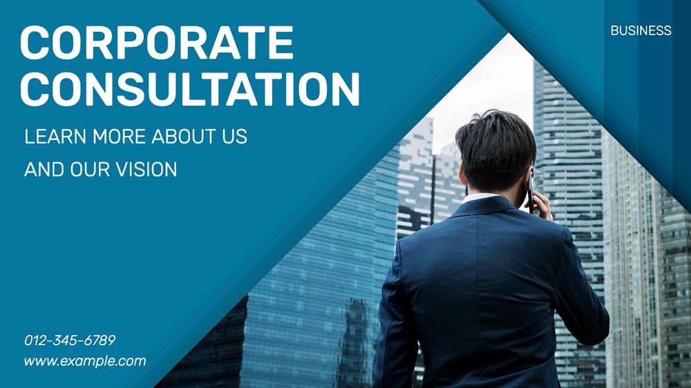 Corporate consultations  blog banner template, editable text